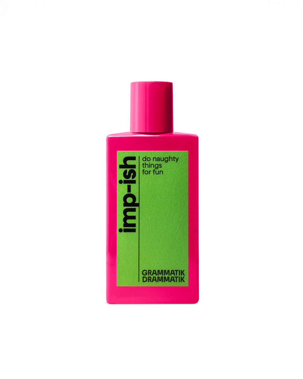 Imp-Ish eau de parfum bottle green and fuchsia.