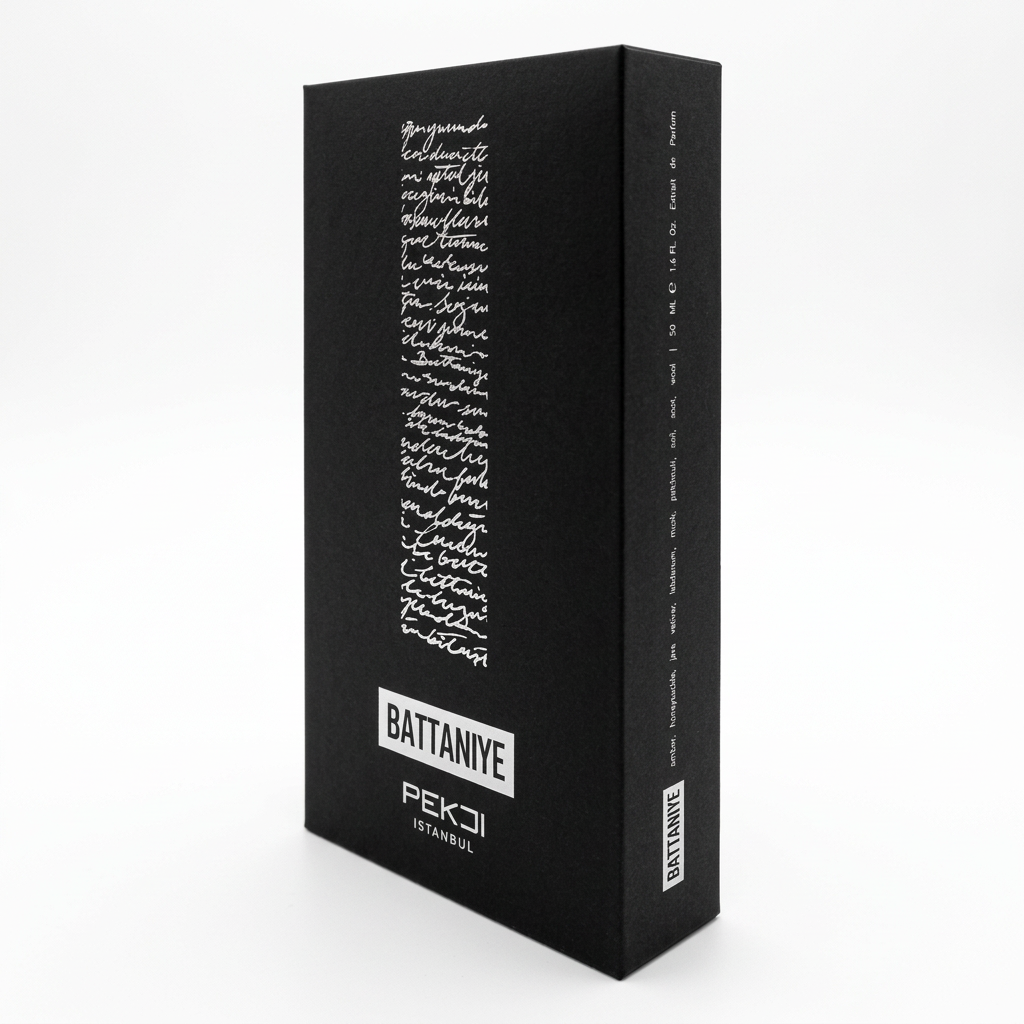 Dettaglio flacone BATTANIYE Eau de Parfum PEKJI – note di patchouli, vetiver e ambra
