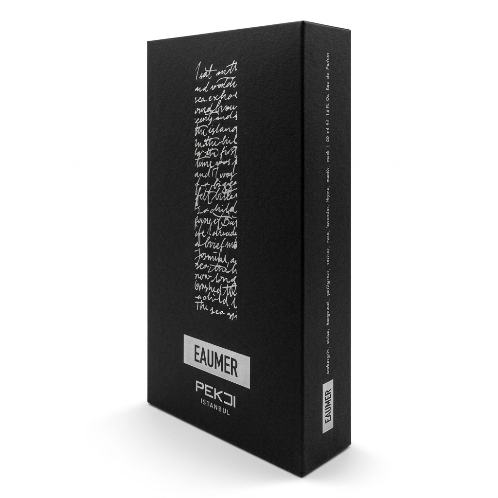 Dettaglio flacone EAUMER Eau de Parfum PEKJI – note di bergamotto, vetiver e lavanda
