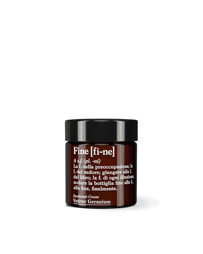 FINE Deodorant Cream Vetiver Geranium – vasetto in vetro ambrato da 30ml con tappo nero
