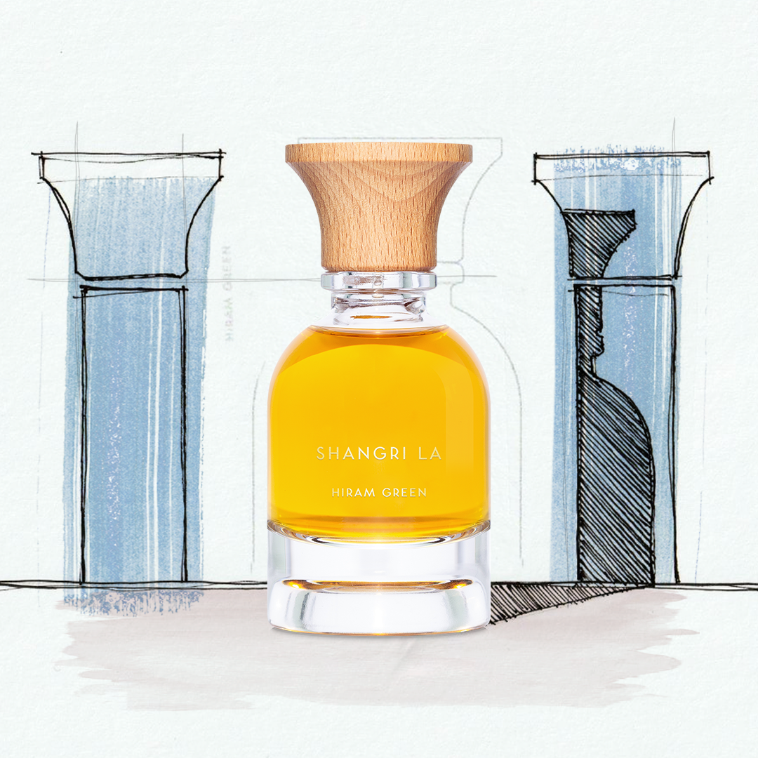 Shangri La Hiram Green - dettaglio flacone profumo chypre floreale con bergamotto e iris